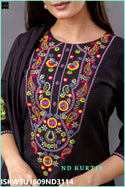 Embroidered Cotton Kurti With Pant And Self Weaved Cotton Dupatta-ISKWSU1609ND3114