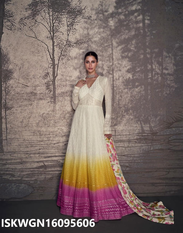 Embroidered Georgette Gown With Printed Dupatta-ISKWGN16095606