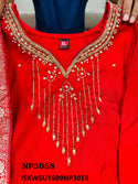 Embroidered Maslin Silk Kurti With Pant And Banarasi Silk Dupatta-ISKWSU1609NP3058