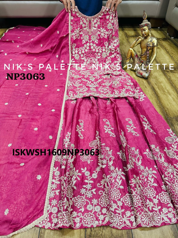 Embroidered Silk Kurti With Sharara And Dupatta-ISKWSH1609NP3064/NP3063