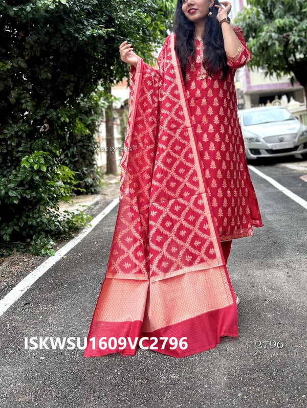 Kota Doriya Kurti With Pant And Self Zari Weaving Dupatta-ISKWSU1609VC2796