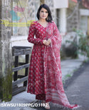 Hand Block Printed Cotton Anarkali Kurti With Pant And Kota Doriya Dupatta-ISKWSU1809PPC/D1192