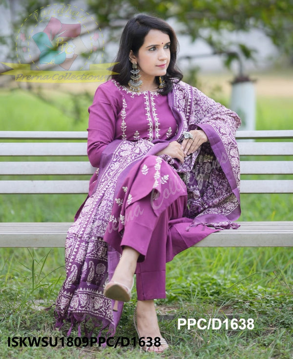 Handloom Cotton Kurti With Pant And Digital Printed Khadi Silk Dupatta-ISKWSU1809PPC/D1638