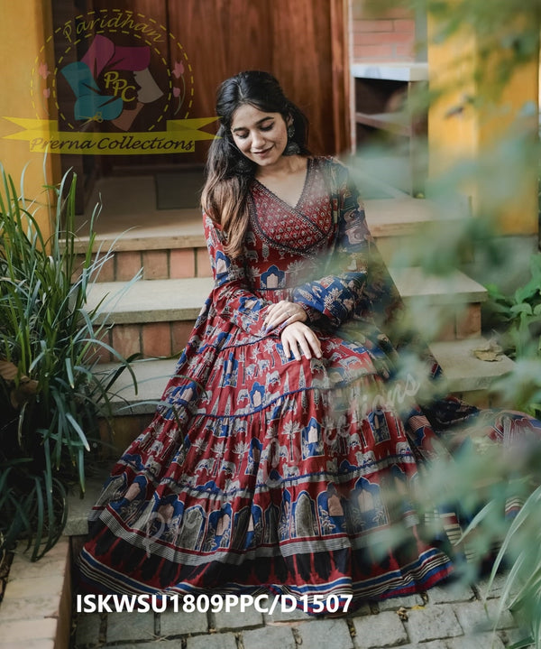 Ajrakh Printed Cotton Anarkali Kurti With Pant And Malmal Cotton Dupatta-ISKWSU1809PPC/D1507