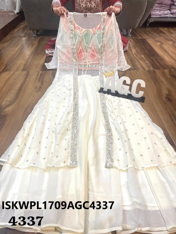 Embroidered Georgette Crop Top With Palazzo And Shrug-ISKWPL1709AGC4337