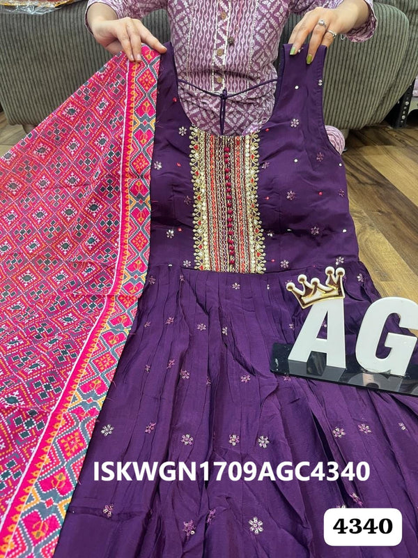 Embroidered Maslin Silk Gown With Patola Printed Georgette Dupatta-ISKWGN1709AGC4340