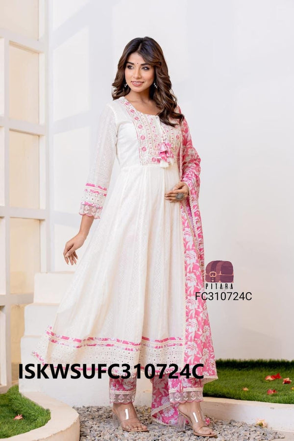 Dobby Cotton Anarkali Kurti With Pant And Printed  Dupatta-ISKWSUFC310724C