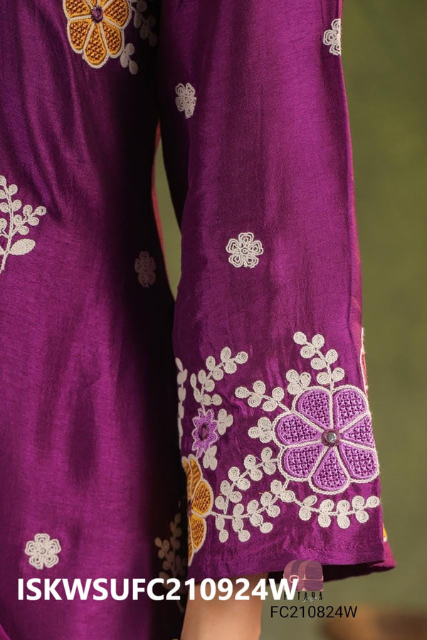 Embroidered Dola Silk Kurti With Pant And Organza Dupatta-ISKWSUFC210924W