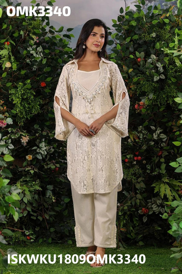 Embroidered Net Schiffli Kurti With Pant-ISKWKU1809OMK3340