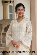 Embroidered Net Schiffli Kurti With Pant-ISKWKU1809OMK3339