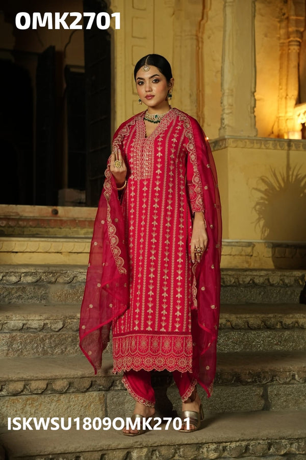 Embroidered Rayon Kurti With Pant And Net Dupatta-ISKWSU1809OMK2701