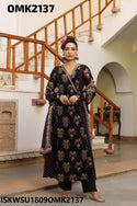 Digital Printed Chinon Kurti With Shantoon Pant And Floral Printed Dupatta-ISKWSU1809OMK2137