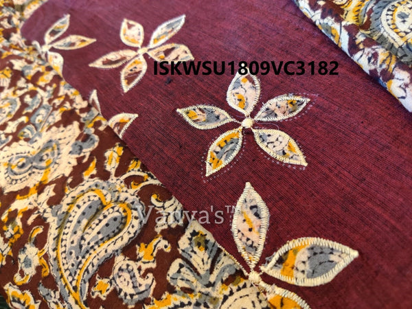 Handloom Cotton Kurti With Kalamkari Printed Pant And Dupatta-ISKWSU1809VC3182