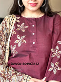 Handloom Cotton Kurti With Kalamkari Printed Pant And Dupatta-ISKWSU1809VC3182