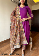 Handloom Cotton Kurti With Kalamkari Printed Pant And Dupatta-ISKWSU1909VC3061