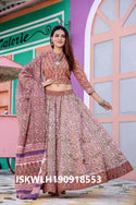 Bagru Hand Block Printed Cotton Lehenga With Blouse And Malmal Dupatta-ISKWLH190918553