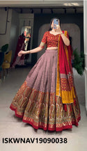 Foil Printed Dola Tussar Silk Lehenga With Blouse And Dupatta-ISKWNAV19090038