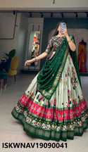 Foil Printed Dola Tussar Silk Lehenga With Blouse And Dupatta-ISKWNAV19090041