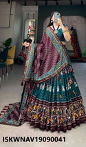 Foil Printed Dola Tussar Silk Lehenga With Blouse And Dupatta-ISKWNAV19090041