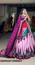 Foil Printed Dola Tussar Silk Lehenga With Blouse And Dupatta-ISKWNAV19090041