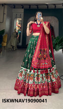 Foil Printed Dola Tussar Silk Lehenga With Blouse And Dupatta-ISKWNAV19090041