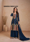 Embroidered Chinon Anarkali Kurti With Palazzo And Dupatta-ISKWSU190931452