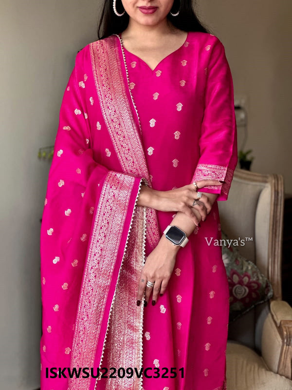 Banarasi Weaved Kurti With Silk Pant And Self Zari Weaved Dupatta-ISKWSU2209VC3251