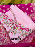 Embroidered Malmal Cotton Anarkali With Banarasi Silk Dupatta-ISKWAN2709NP3080