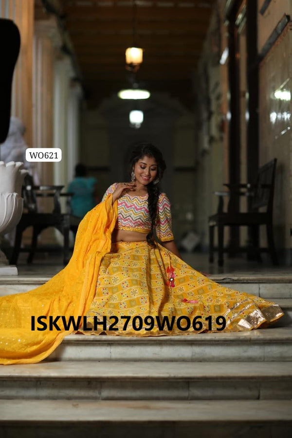 Bandhani Printed Cotton Lehenga With Blouse And Dupatta-ISKWLH2709WO619