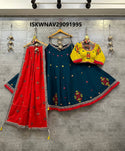 Embroidered Cotton Lehenga With Blouse And Contrast Dupatta-ISKWNAV29091995