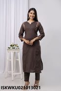 Embroidered Cotton Kurti With Pant-ISKWKU021013021