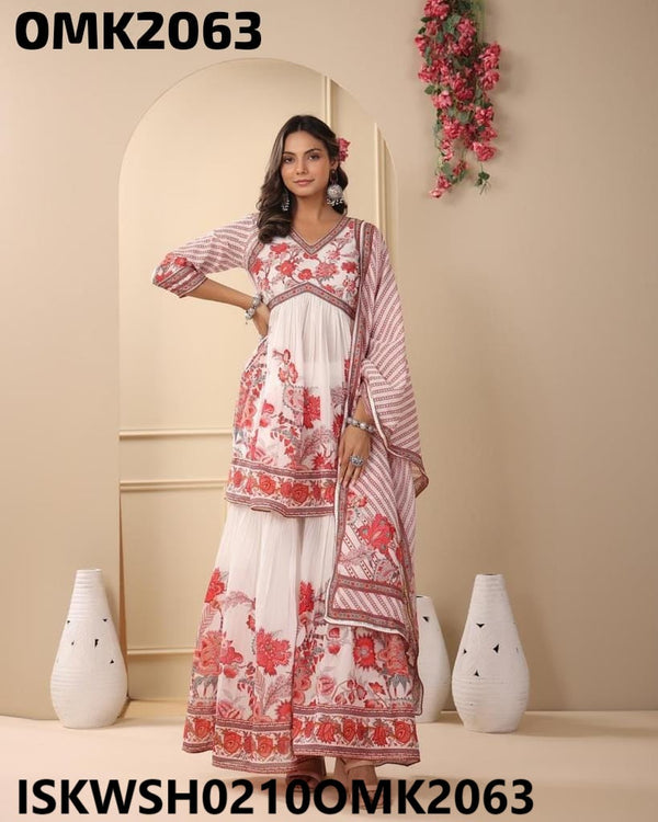 Printed Malmal Peplum Kurti With Sharara And Dupatta-ISKWSH0210OMK2063