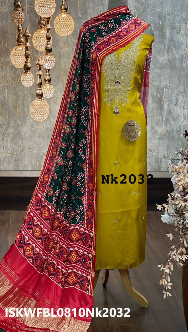 Embroidered Silk Kurti With Shantoon Bottom And Digital Printed Gaji Silk Dupatta-ISKWFBL0810Nk2032