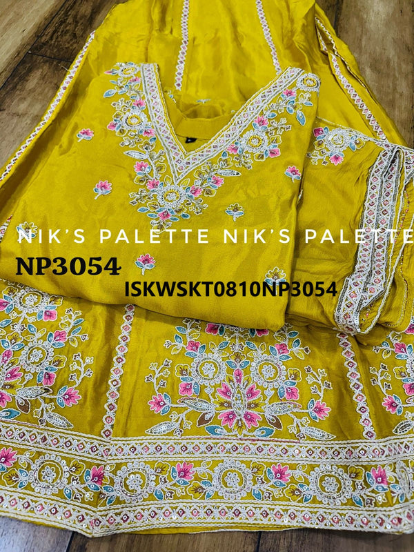 Embroidered Chinon Silk Kurti With Skirt And Silk Dupatta-ISKWSKT0810NP3054