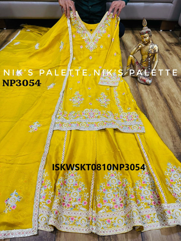 Embroidered Chinon Silk Kurti With Skirt And Silk Dupatta-ISKWSKT0810NP3054