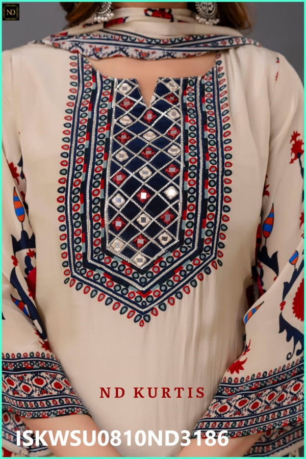 Digital Printed Crepe Kurti With Pant And Dupatta-ISKWSU0810ND3186