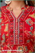 Printed Cotton Kurti With Afghani Pant And Dupatta-ISKWSU0810ND3178/ND3179/ND3180