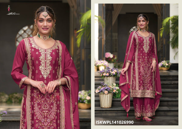 Embroidered Chinon Kurti With Palazzo And Dupatta-ISKWPL141026990