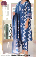 Ikkat Printed Cotton Kurti With Pant And Dupatta-ISKWSUFC031024B