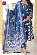 Ikkat Printed Cotton Kurti With Pant And Dupatta-ISKWSUFC031024B