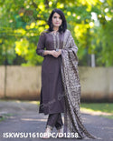 Handloom Cotton Kurti With Pant And Batik Printed Khadi Silk Dupatta-ISKWSU1610PPC/D1258