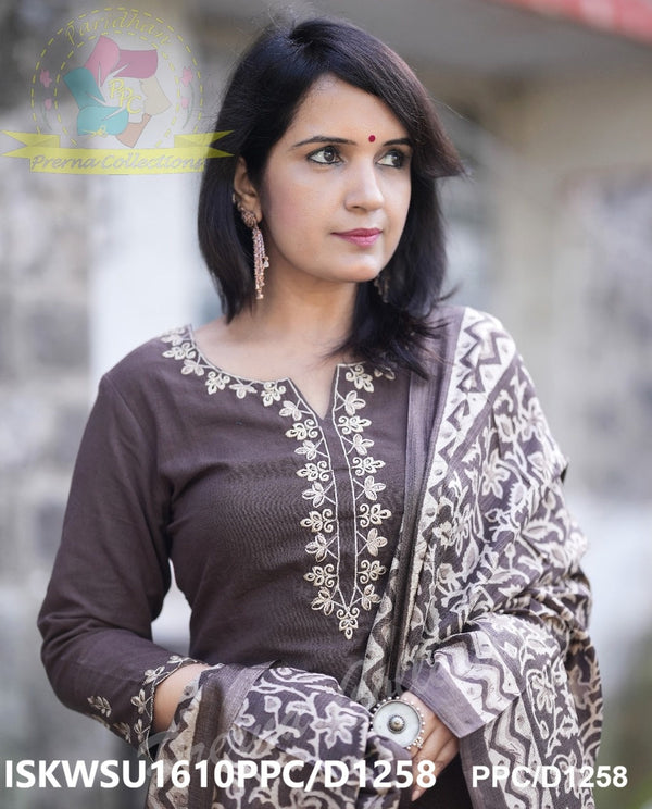 Handloom Cotton Kurti With Pant And Batik Printed Khadi Silk Dupatta-ISKWSU1610PPC/D1258