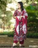 Kalamkari Printed Maslin Cotton Kurti With Silk Pant And Chiffon Dupatta-ISKWSU1610PPC/D870