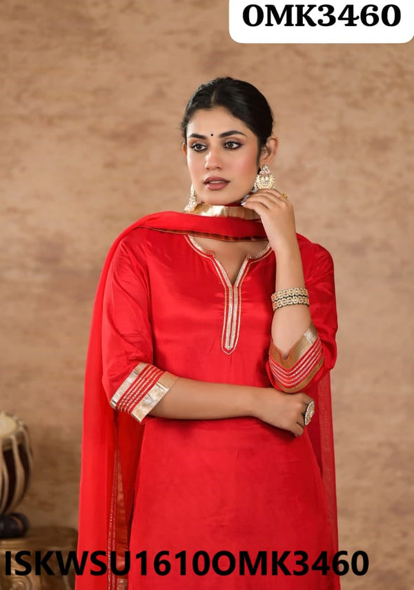 Embroidered Maslin Kurti With Shantoon Pant And Chiffon Dupatta-ISKWSU1610OMK3460