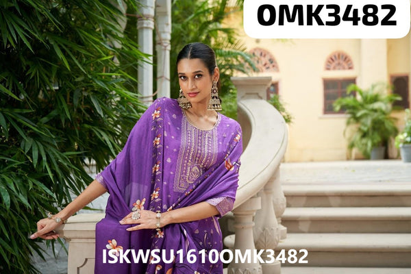 Digital Printed Silk Kurti With Shantoon Pant And Dupatta-ISKWSU1610OMK3482