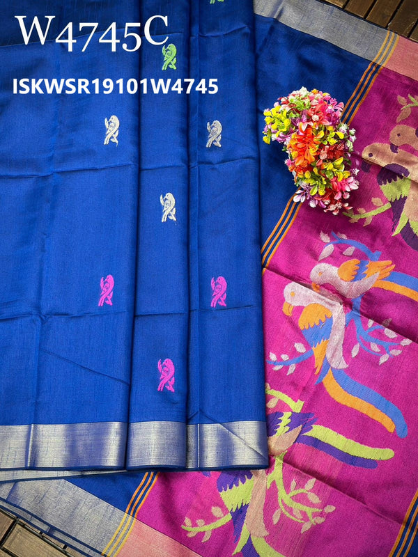 Khadi Silk Saree With Contrast Blouse-ISKWSR19101W4745