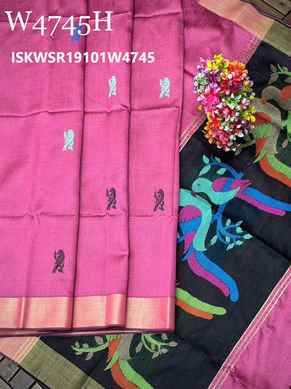 Khadi Silk Saree With Contrast Blouse-ISKWSR19101W4745