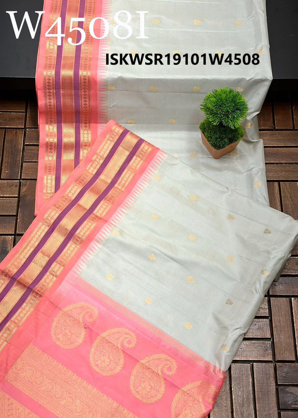 Handloom Gadwal Silk Saree With Contrast Blouse-ISKWSR19101W4508/W4510