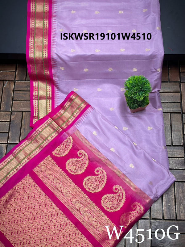 Handloom Gadwal Silk Saree With Contrast Blouse-ISKWSR19101W4508/W4510