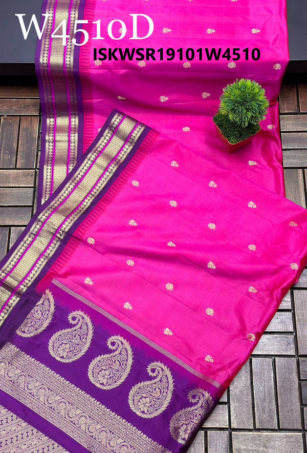 Handloom Gadwal Silk Saree With Contrast Blouse-ISKWSR19101W4508/W4510